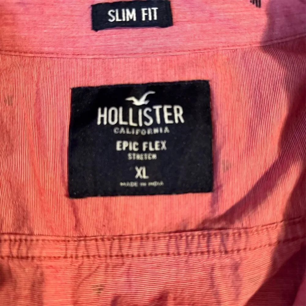 Hollister Boys XL Pink‎ Slim Fit Short Sleeve Button-Up Collared Shirt Preppy